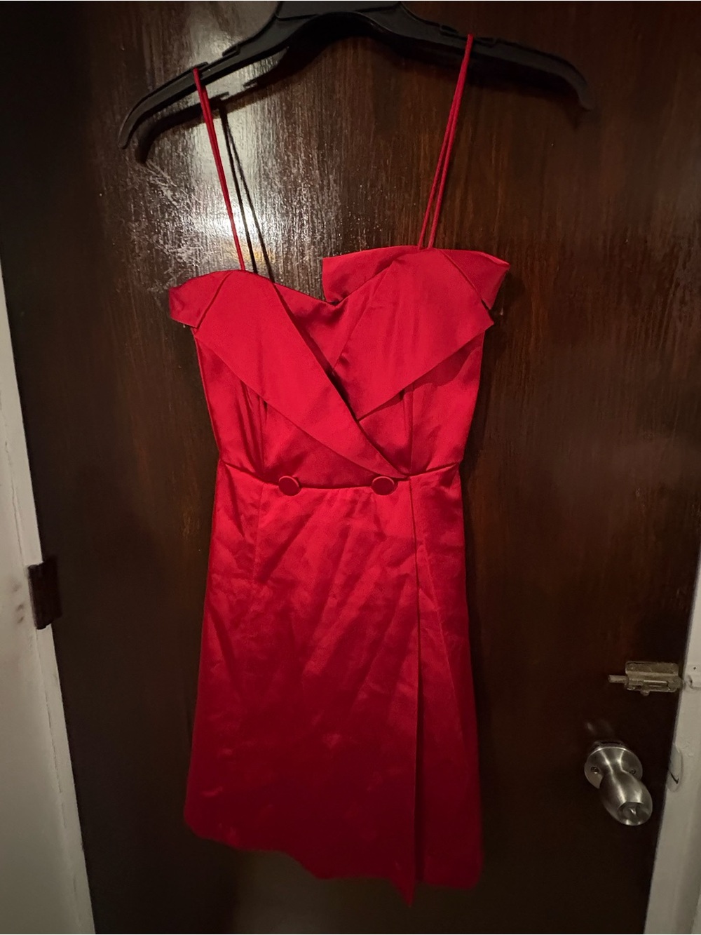 Zara Red Satin Mini Dress with Ruffled Sweetheart Bodice. Size Xsmall.